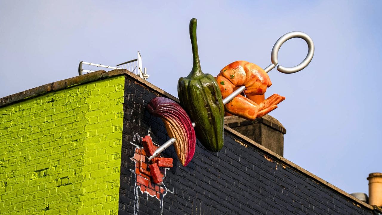 Giant kebab billboard by Waitrose in Camden